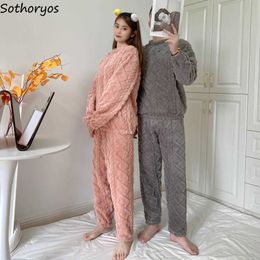 Women's Sleep Lounge Solid Pajama Sets Women Loose Cozy Thicker Warm Full Length Pants Long Sleeve Tops Couple Sleepwear Flannel Lounge Winter Casual T221017