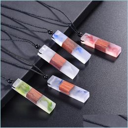 Pendant Necklaces Solid Wood Pendant Ocean Heart Resin Necklace Fashion Manual Polishing Sweater Chain Drop Delivery 2021 Jewellery Ne Dhh1B