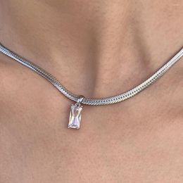 Pendant Necklaces Korean Fashion Necklace For Women Square Crystal White Gold Colour Stainless Steel Blade Chain On The Neck Jewellery N371