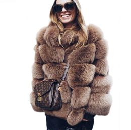 Womens Faux Fur Fox Coat New Winter Coat Plus Size Stand Collar Long Sleeve Jacket Gilet Fourrure Outerwear