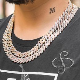 Chains 12mm Two Tone Prong Cuban Link Choker Full Iced Out Chain Dad Jewellery