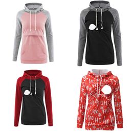 Umstandsoberteile Damen Fleece-Kleidung Sweatshirt Hoodie Langarm Stillen Schwangerschaftsoberteile Kängurutasche Damenbekleidung 20221017 E3