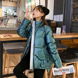 Women's Trench Coats Winter Coat Women Casual Parkas Short Loose Bright Jackets Pink Green Snowoutwear Bubble