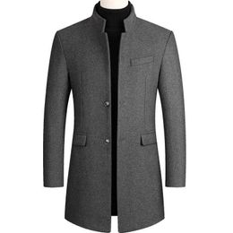 Men's Fur Faux Fur Autumn Winter Oversized Woolen Blend Coat Male Long Windbreaker Jacket Cotton Thick Warm Men Gray Jacket Mens Overcoat 3xl 4xl T221007
