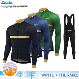 Cycling Jersey Sets Raphaful Winter Thermal Fleece Long Sleeve Cycling Jersey Set Bib Pants Ropa Ciclismo Bicycle Clothing MTB Bike Men Clothes Suit 221017