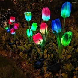 Solar Light Simulation Tulip Garden Pathway Lawn Stake Lamps Outdoor Decor