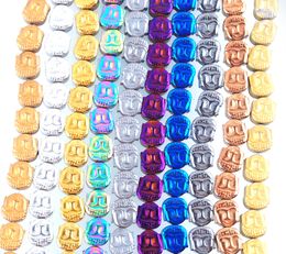 WOJIAER 10 Style Natural Stone Bead Hematite Materials Rainbow Silver Colour Buddha Beads For Jewellery Making Necklace 15'' BL335