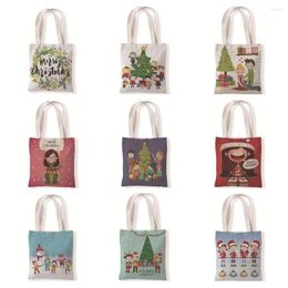 Storage Bags Merry Christmas Print Tote Shoulder Bag For Women Shopping Santa Claus Tree Large Travel School Beach