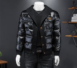 Handsome Large Casual Men's Suit Collar Down Jacket Winter 2023 Trend Short Bright Lapel Light Top Ladies Warm White Eiderdown Dress Asian