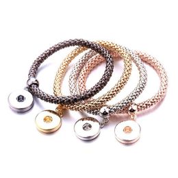 Bangle Adjustable Stretch Metal Corn Chain Charm Bangle Fit 18Mm Snap Buttons Jewelry Bracelet For Women Gold Sier Black Gift Drop D Dhfba