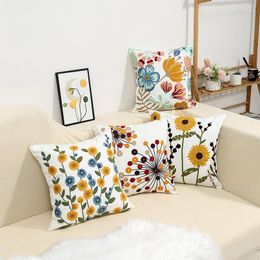 Pillow Sofa Home Decor Cover Canvas Towel Embroidered Floral Rustic Throw Covers Living Room Decorative