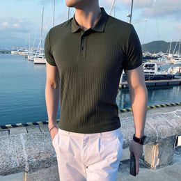 Men's T Shirts Men's T-Shirts 2022 Summer British Style Slim Fit Knitting Tshirt Social Business Shirt Streetwear Solid Colour Clothes