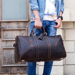 Duffel Bags Men Genuine Leather Travel Bag Tote Big Weekend Man Cowskin Duffle Hand Luggage Male Handbags Large 60cm