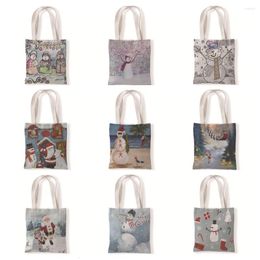 Storage Bags Women Santa Claus Printed Snowman Bag Merry Christmas Shopping Canvas Shopper Girl Handbag Tote Shoulder Lady