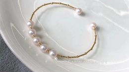 22101105 pearl Jewellery bracelet bangle 925 silver akoya 7.5-8mm & 3-3.5mm au750 18k yellow gold cuff free size