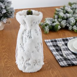 New Christmas Decorations Wine-Bottle Cover White Plush Snowflake Sequin Wine Bottle Cover RRE15146