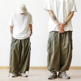 MultiPocket Cargo Pants Mens Casual Solid Colour Straight Baggy Wideleg Cropped Men Anklelength 220713