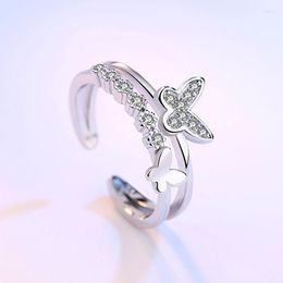 Wedding Rings Style Design Double-deck Butterfly Finger Ring Trend Exquisite Micro Inlay Zircon For Bride Elegant Jewellery