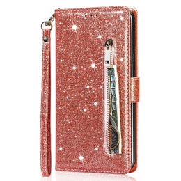 Glitter Phone Cases For Iphone 15 14 13 12 11 Mini Plus Max X XR XS 8 7 Wallet Leather Zipper Case Luxury Crystal Sparkle Bling