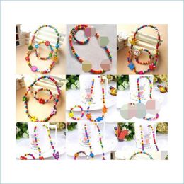 Bracelet Necklace 20 Sets Cute Children Cartoon Wooden Bead Necklaces And Bracelets Set Post 02Pdg Drop Delivery 2022 Jewellery Dhldb