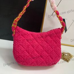 Kadınlar Vinatge Tweed hobo kapitone çantalar fuşya siyah beyaz altın metal matelasse zinciri omuz büyük kapasite bavul açık tasarımcı çanta 24xxx17.5cm