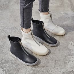 2023 Fashion Dress Shoes Leather Flat With Hanging Up To The Ankle Boots Women Autumn Winter Fashion Zipper Sport Female Casual Sneake