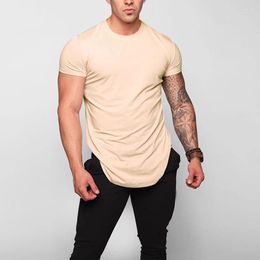 Men's T Shirts Fashion Gym Clothes Solid Color Short Sleeve Men's Slim Fit Running Training Sports Irregular Hem T-shirt Summer