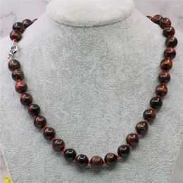 Pendants Style Beautiful Natural Red Tiger Eye Stone 8mm 10mm 12mm Round Beads Women's Necklace Jewellery Chain Party Gift 18inch Y738