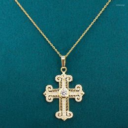 Pendant Necklaces Anietna 18K Gold Color Court Style Crystal Cross Necklace For Women Elegant Luxury Vintage Chain Jewelry Gift Colgantes