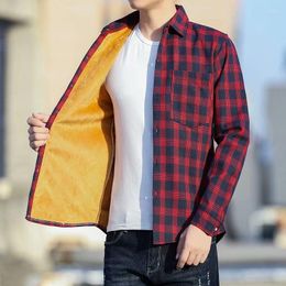 Men's Casual Shirts Plus Velvet All-match Long-sleeved Plaid Shirt Men's Winter Thick Style Korean Hong Kong Student Loose Jacket