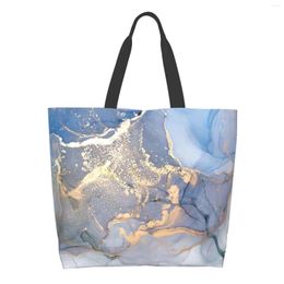 Storage Bags Large Shopping Tote Bag For Women Reusable Beach School Shoulder Shopper Sack Casual Canvas Marble White Blue