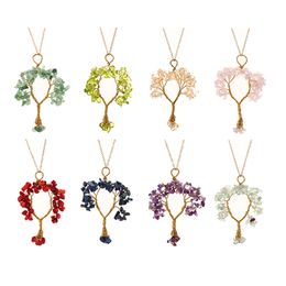 Natural Stone Crystal Pendant Necklace Life Tree Necklaces Yoga Energy Stone Fashion Accessories