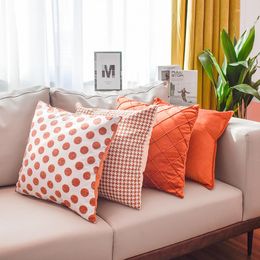 Pillow Luxury Orange Colour Thick Chenille Pillowcase Trendy Swallow Grids Geometry Patterns Cover Decorative Sofa Throw Pillows