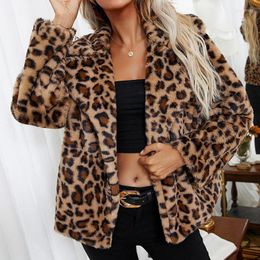 Women's Fur Winter Women Coat Faux Tops Zebra Leopard Print Jackets Long Sleeve Lapel Neck Plush Outerwear Fall Warm Fashion 2022