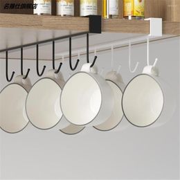 Hooks Kitchen Hook Rack With 6 Supplies Organiser Shelf Cup Holder Clothes Hanger Multi-purpose For Home