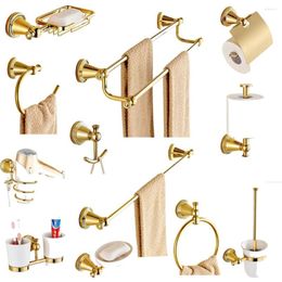 Bath Accessory Set Gold Finish Brass Bathroom Hardware Toilet Paper Holder Toothbrush Towel Bar Wall Mounted Accessories