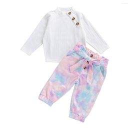 Clothing Sets Toddler Baby Girl Spring Autumn Outfits Long Sleeve Solid Colour Turtleneck Sweater Tie Dye Pants 2Pcs Clothes Set 1-6Y