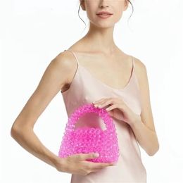 Customised Pearl Bag Designer Brand Clear Acrylic Crystal Bead Box Handbag Women Handmade Summer Party Small Bucket Purse 220527