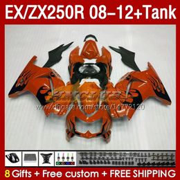 &Tank OEM Fairings For KAWASAKI NINJA ZX-250 ZX250 EX250 R ZX250R 08 09 10 2011 2012 163No.185 EX ZX 250R EX250R ZX-250R 2008 2009 2010 11 12 Injection Fairing orange flames