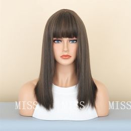 Synthetic Hair Wigs With Bangs Natural Straight Colored Shoulder Long Wigs For Woman Heat-resistant Fiber Wig