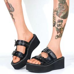 Dropship Shoes Comfy Heels Sandals Slipper Women Platform Black Gothic Vampire For Walking Sole Summer Outdoor