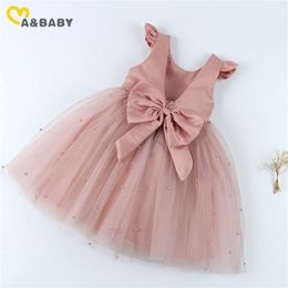 MaBaby 1-7Y Christmas Princess Toddler Kid Child Girls Tutu Dress Party Wedding Birthday Dresses For Girl Pearl Bow Costumes 211027