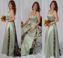 Sage Camo Mother Of The Bride Dresses Long A-Line Country Wedding Party Gowns Halter Back Lace-Up Plus Size Groom Mom Prom Evening Wear 2023 Custom Colour