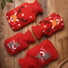 Home Heaters Rubber Hot-water Bags with Knitted Flannel Fabric Cover Water Injection Warm Water Bag 1000ml Elk Hand Warmers Winter Heating Pad Christmas Gifts