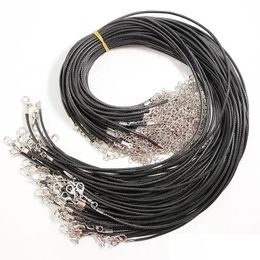 Chains 45Cm 60Cm Black 1 5Mm 2 0Mm Wax Rope Lobster Clasp Chains For Necklace Lanyard Jewellery Pendant Cords Making Acc Drop Delivery Dhxyo
