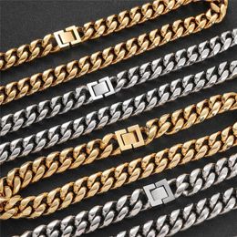 8/10/12mm Width 18K Yellow Gold Plated Stainless Steel Cuban Chain Necklace Bracelet Links for Men Women Gift