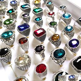 Solitaire Ring Bk Lots 30Pcs Mtistyles Mix Big Zircon Stone Sier Rings For Women Vintage Mens Luxury Antique Crystal Wholesale Weddi Dhm2Q