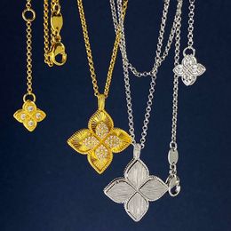 luxury brand clover designer pendant necklaces for women 18K gold silver sweet 4 leaves flower double row elegant sweater necklace bling crystal diamond jewelry