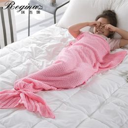Manta regina kid crochet sirena cola de punto de punto súper suave para la cama de sofá cama de cachemira para niña cálida 221018