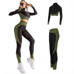 Active Sets Seamless Women Gym Clothing Long Sleeve Top High Waist Sport Wear Leggings Clothes Solid Breathable Suit Yoga Set